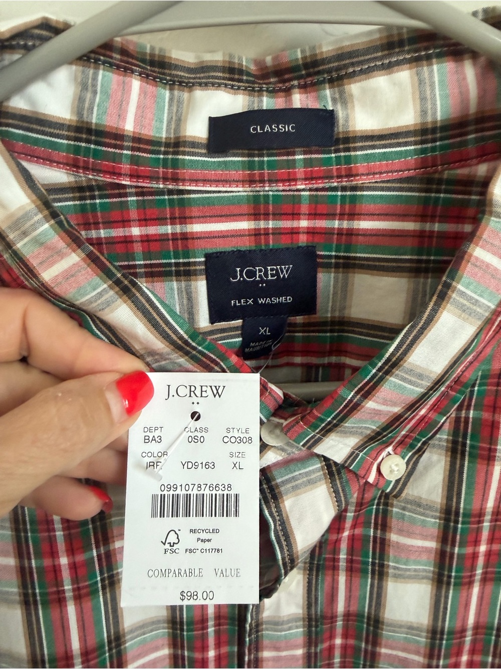 J.Crew Flex Washed Classic Fit Plaid Button Down Shirt XL NWT Cotton Stretch - Picture 7 of 11